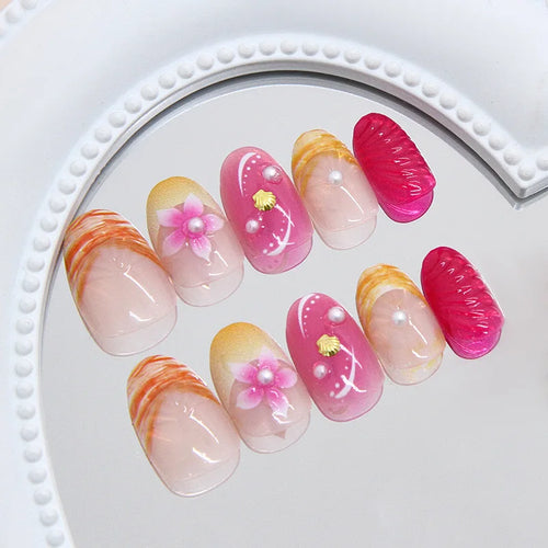 24 Pcs 3d Shell Pearls Nail Tips