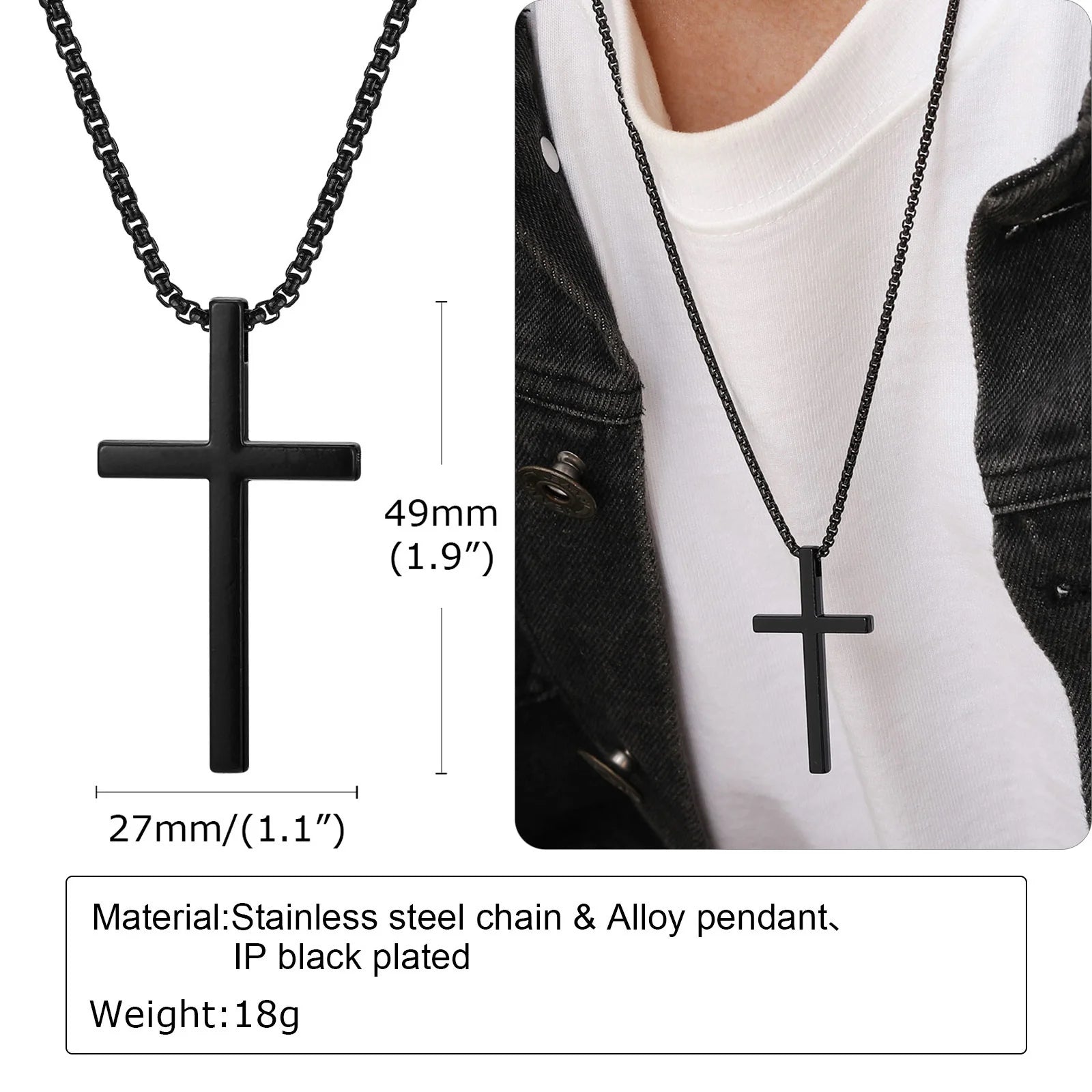 Vnox Cross Necklace for Men Women